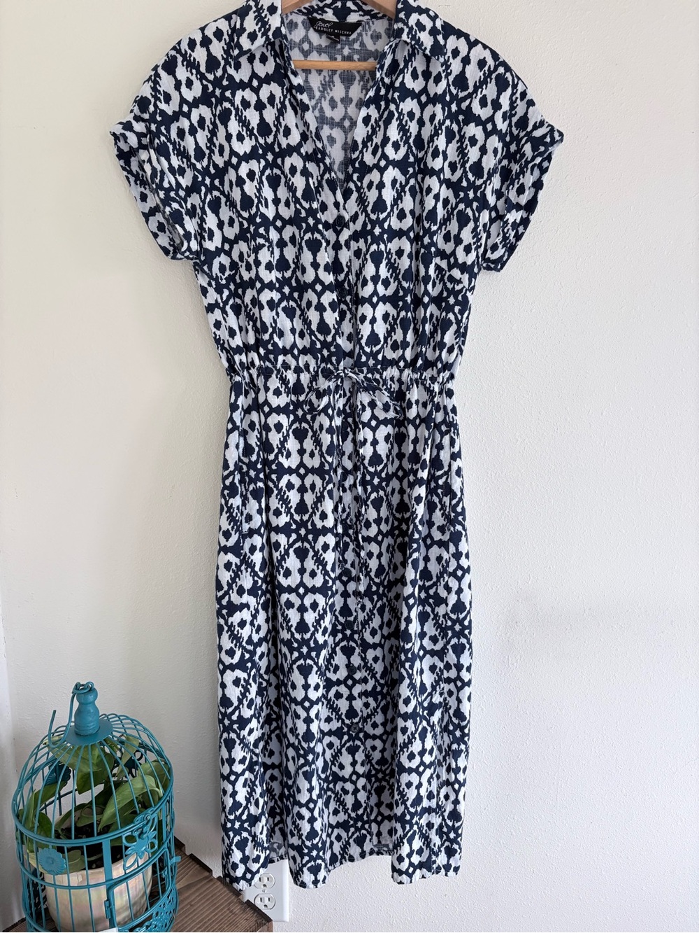 Jewel Badgley Mischka Navy White Printed Midi Dress Size S Like New